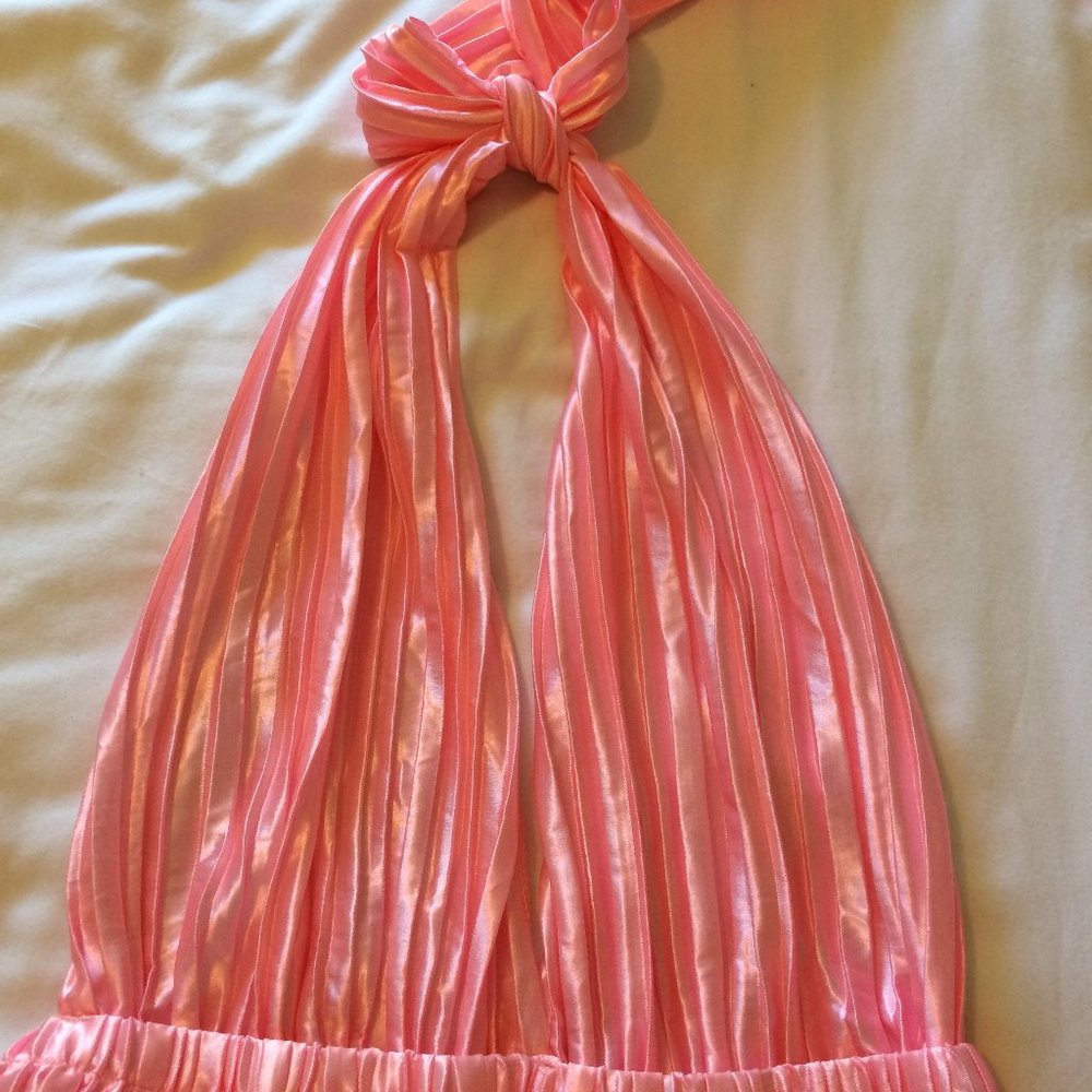 Pink Silky Sexy Jumpsuit Halter Tie Neck  Small - Picture 2 of 5
